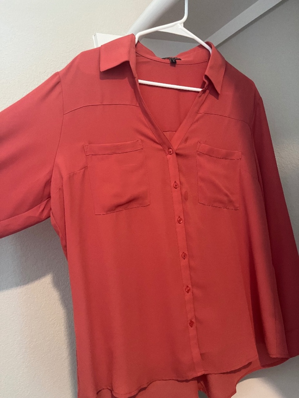 Express Coral/Reddish Satin Button Down - XL
